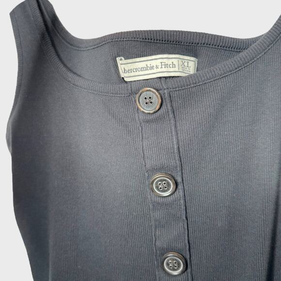 Abercrombie XL Black Ribbed Crop Tank Button Front Square Neck Grunge - Picture 5 of 8